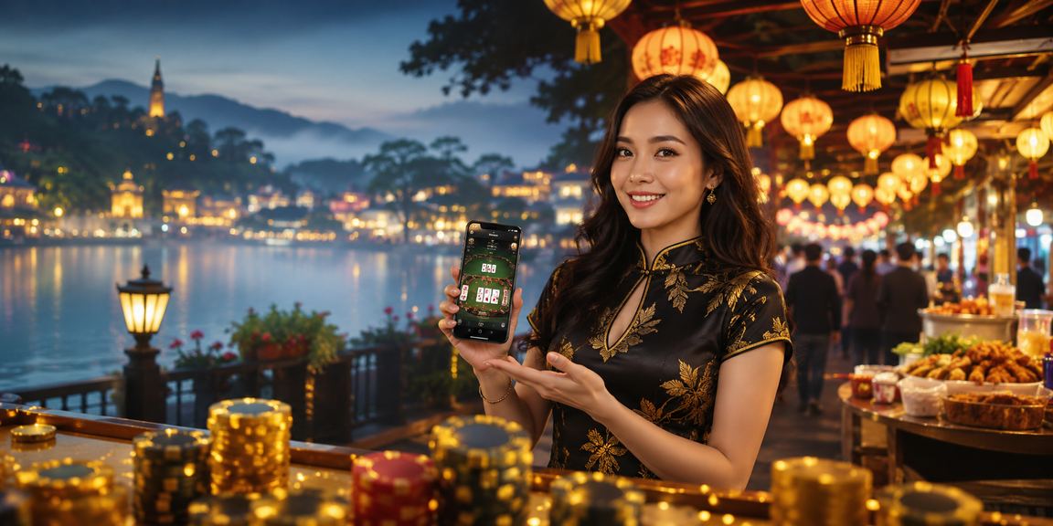 Người chơi bài tại chợ đêm Đà Lạt với ánh đèn lung linh